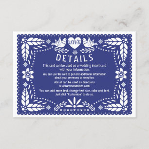 Tarjeta De Recepción El picado de papel ama los pájaros bodas azul oscu