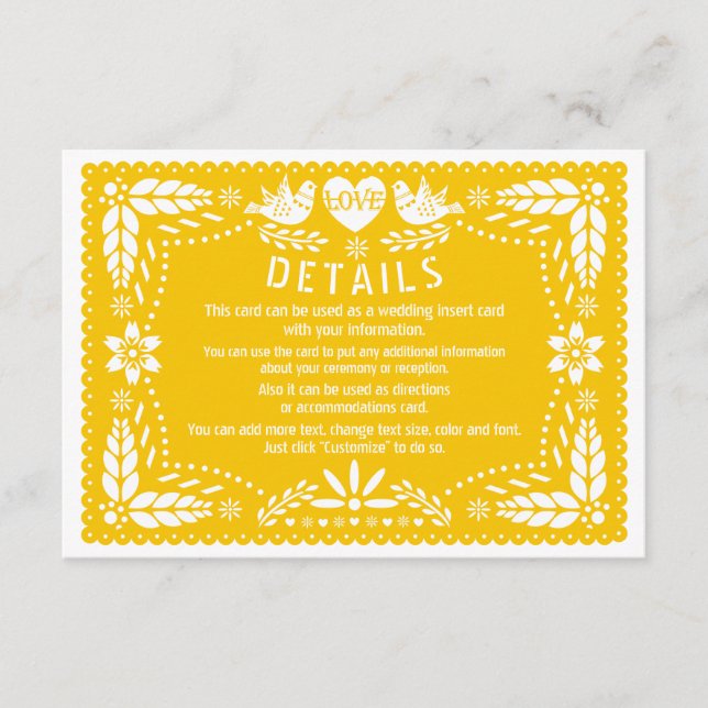 Tarjeta De Recepción El picado de papel amor pájaros bodas amarillos de (Anverso)