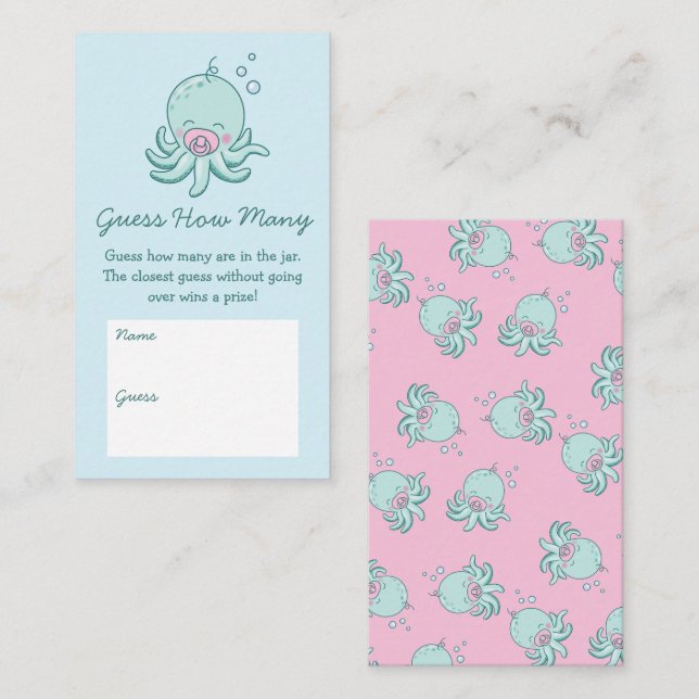 Tarjeta De Recepción El pulpo lindo Baby Shower Kawaii Rosa (Anverso / Reverso)