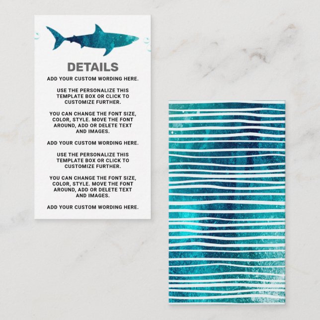 Tarjeta De Recepción El Tiburón Infestó Cualquier Fiesta de Cumpleaños  (Anverso / Reverso)