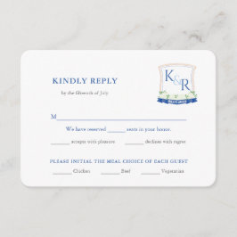 Tarjeta De Recepción Elección de la comida del Escudo del Boda azul cos