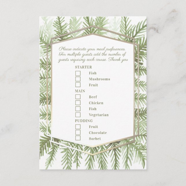 Tarjeta De Recepción Elección de la comida evento de invierno verde art (Anverso)