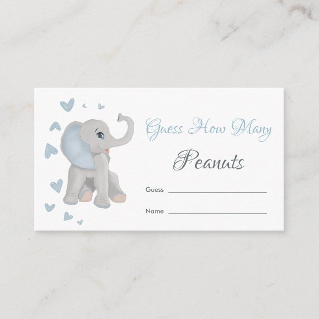 Tarjeta De Recepción Elefante Azul adivina cuántos maníes Baby Shower (Anverso)