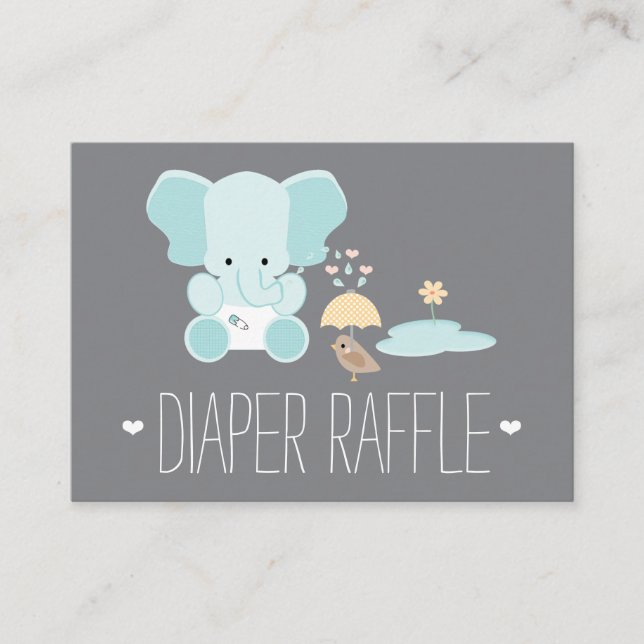 Tarjeta De Recepción Elefante Azul Pequeño Diapé de Ave Raffle Entradas (Anverso)