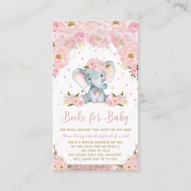 Tarjeta De Recepción Elefante Baby Shower con flores rosas (Anverso)