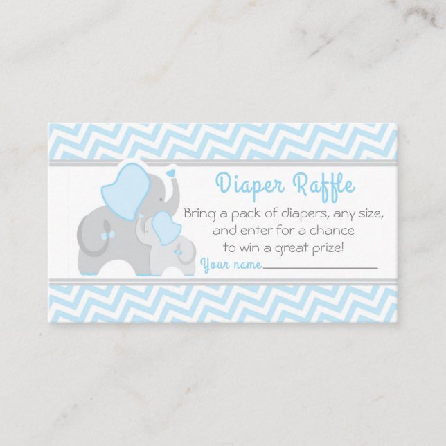 Tarjeta De Recepción Elefante Baby Shower Diaper Raffle Ticket Blue (Anverso)