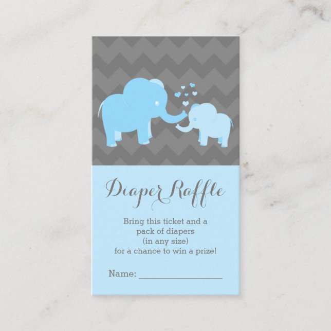 Tarjeta De Recepción Elefante Baby Shower Diaper Raffle Ticket Blue (Anverso)