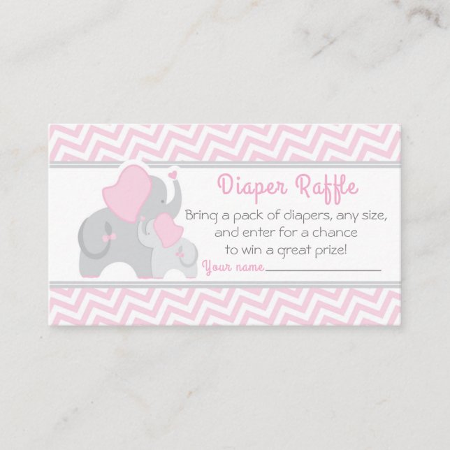 Tarjeta De Recepción Elefante Baby Shower Diaper Raffle Ticket Pink (Anverso)