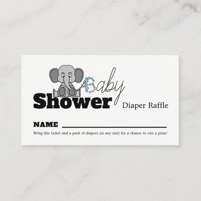 Tarjeta De Recepción Elefante bebé dulce, pañal Baby Shower Raffle (Anverso)