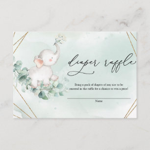 Tarjeta De Recepción Elefante bebé Eucalyptus verde Diper de oro Raffle