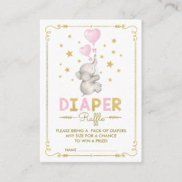 Tarjeta De Recepción Elefante Bebé Niña Diaper Raffle Estrellas de Oro 