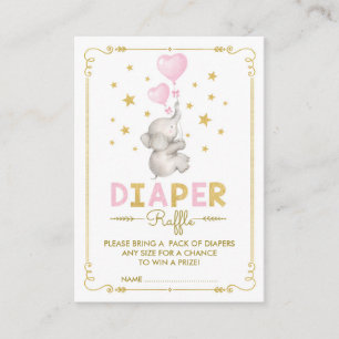 Tarjeta De Recepción Elefante Bebé Niña Diaper Raffle Estrellas de Oro
