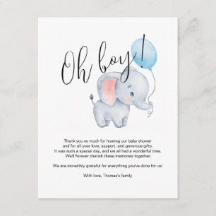 Tarjeta De Recepción Elefante bebé y Baby Shower con globo azul