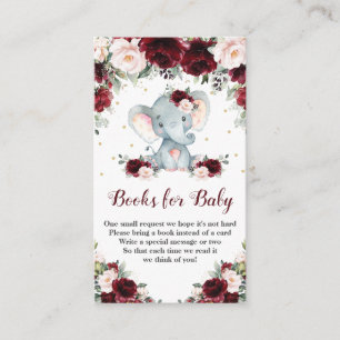Tarjeta De Recepción Elefante Burgundy Rubor: Libros florales para bebé