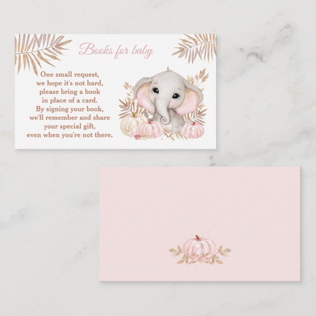 Tarjeta De Recepción Elefante Chica Caída Libros Baby Shower Para Bebés (Anverso / Reverso)