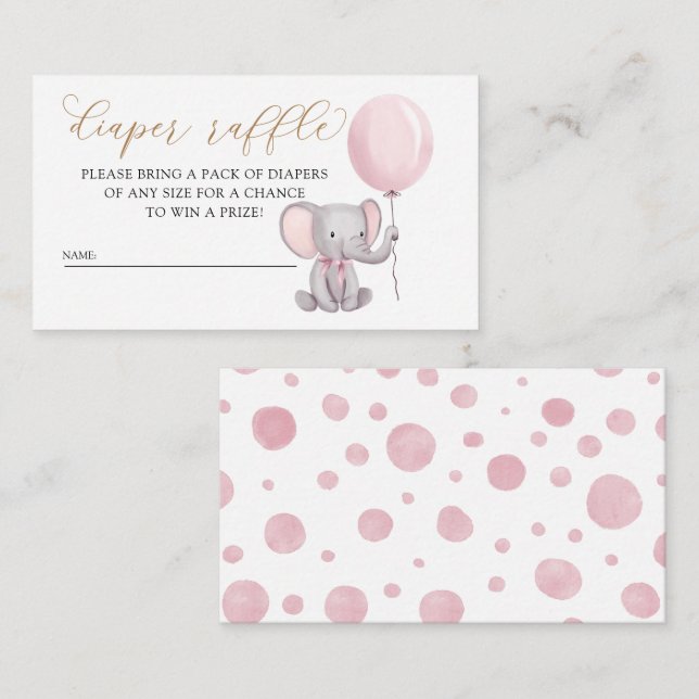 Tarjeta De Recepción Elefante Chica Rosa Con Raffle De Globo (Anverso / Reverso)