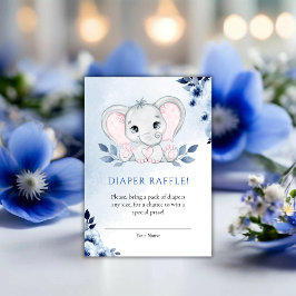 Tarjeta De Recepción Elefante Con Anemones Azules Niño Diaper Raffle