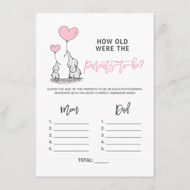 Tarjeta De Recepción Elefante de Baby Shower GAME - Cómo foto de padres (Anverso)