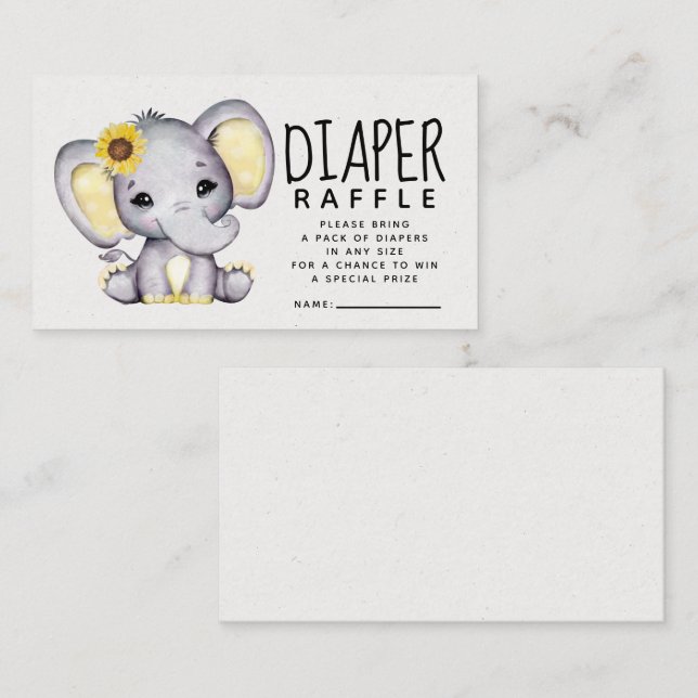 Tarjeta De Recepción Elefante de girasol Baby Shower Diaper Raffle (Anverso / Reverso)