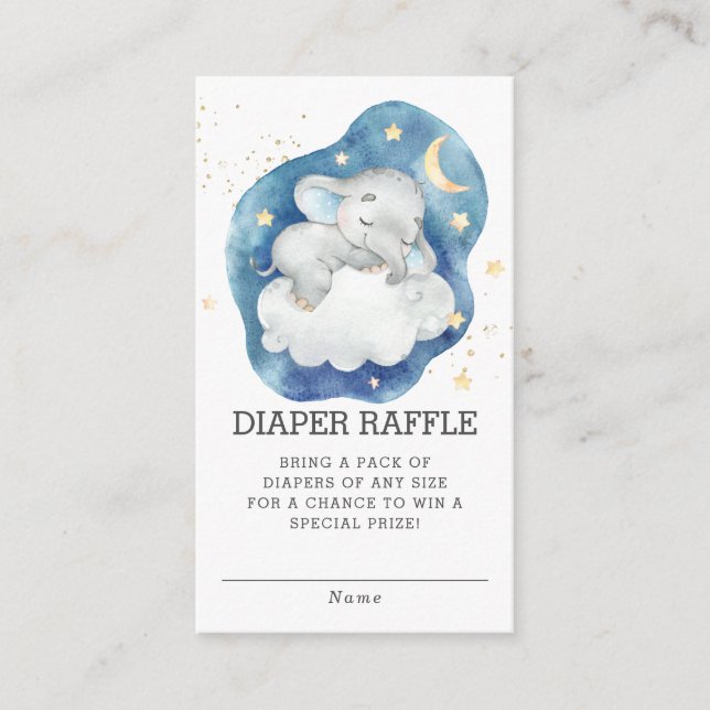 Tarjeta De Recepción Elefante durmiente Baby Shower Diaper Raffle (Anverso)