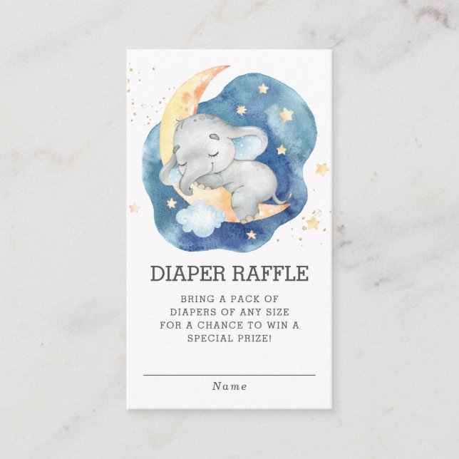 Tarjeta De Recepción Elefante durmiente Baby Shower Diaper Raffle (Anverso)