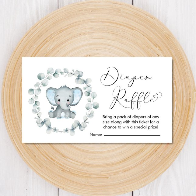 Tarjeta De Recepción Elefante Eucalyptus Diaper Raffle Baby Boy Shower (Subido por el creador)
