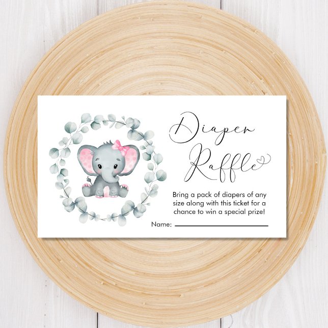 Tarjeta De Recepción Elefante Eucalyptus Diaper Raffle Baby Girl Ducha (Subido por el creador)