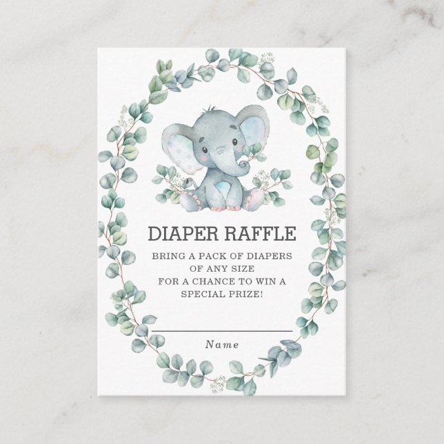 Tarjeta De Recepción Elefante Eucalyptus Greenery Wreath Diaper Raffle (Anverso)