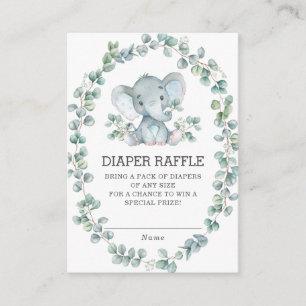 Tarjeta De Recepción Elefante Eucalyptus Greenery Wreath Diaper Raffle