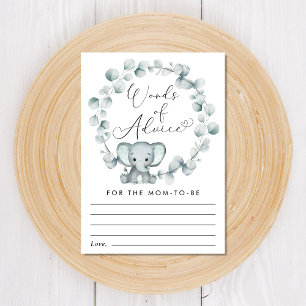 Tarjeta De Recepción Elefante Eucalyptus Palabras de Consejos Baby Show