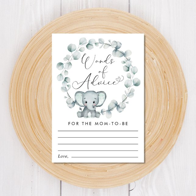 Tarjeta De Recepción Elefante Eucalyptus Palabras de Consejos Baby Show (Subido por el creador)