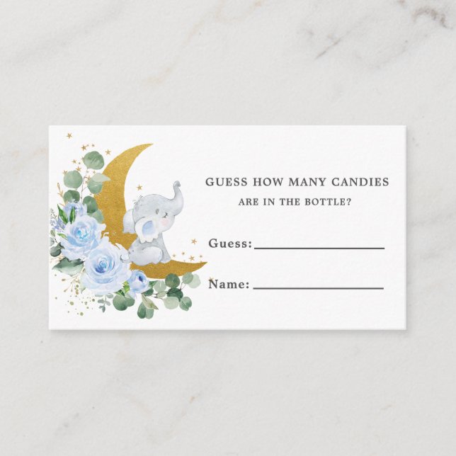 Tarjeta De Recepción Elefante Floral Azul de la vegetación Adivina Cand (Anverso)