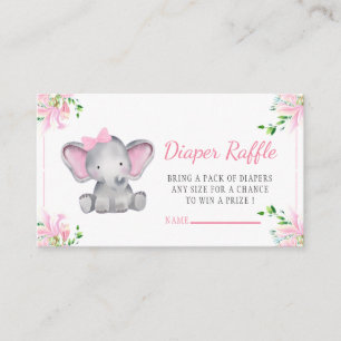 Tarjeta De Recepción Elefante floral rosa Baby Shower Diaper Raffle