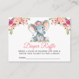 Tarjeta De Recepción Elefante Floral rosa Baby Shower Diaper Raffle