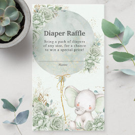 Tarjeta De Recepción Elefante floral verde sabio Diaper Raffle Neutral