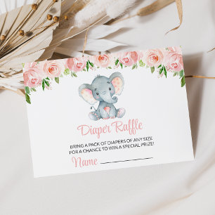 Tarjeta De Recepción Elefante, Flores de acuarela rosada, Raffle de pañ