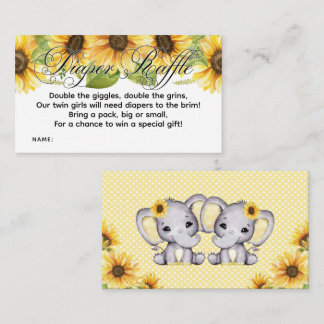 Tarjeta De Recepción Elefante gemelo Chica Diaper de girasol Raffle