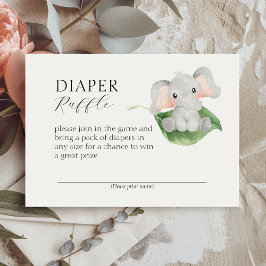 Tarjeta De Recepción Elefante moderno verde Baby Shower Diaper Raffle
