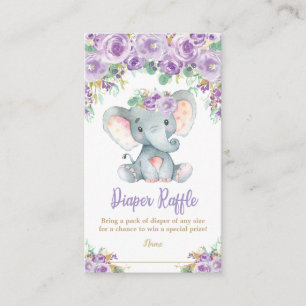 Tarjeta De Recepción Elefante morado Baby Shower Diaper Raffle
