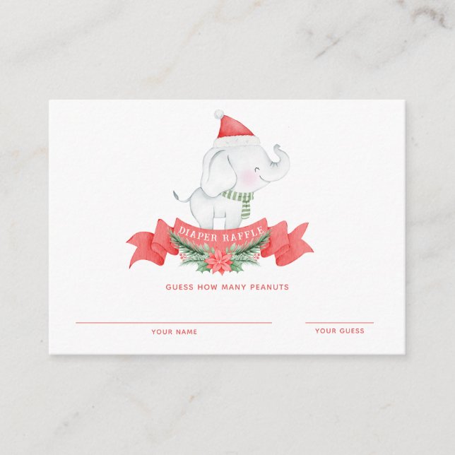 Tarjeta De Recepción Elefante navidad | Juego de adivinación de Baby Sh (Anverso)