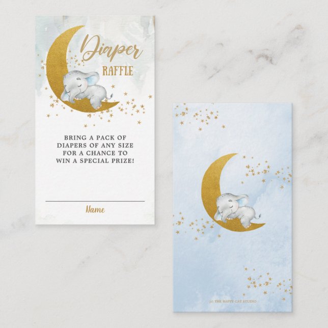 Tarjeta De Recepción Elefante niño Baby Shower Moon Stars Diaper Raffle (Anverso / Reverso)