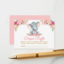 Tarjeta De Recepción Elefante Pink Floral Diaper Raffle Shower Gold