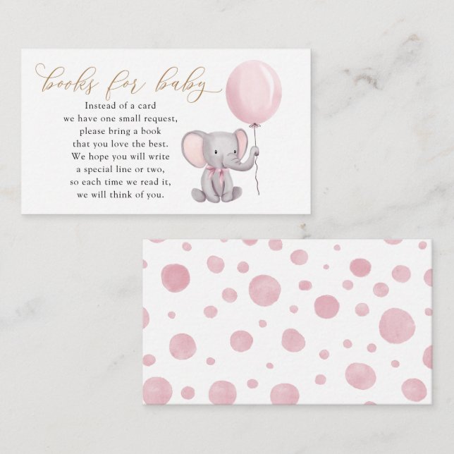 Tarjeta De Recepción Elefante rosa con globos para bebé (Anverso / Reverso)