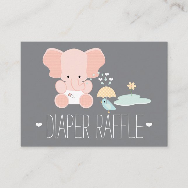 Tarjeta De Recepción Elefante Rosa Pequeño Pájaro Raffle Entradas (Anverso)