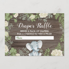Tarjeta De Recepción Elefante Rústico Baby Shower Greenery Diaper Raffl