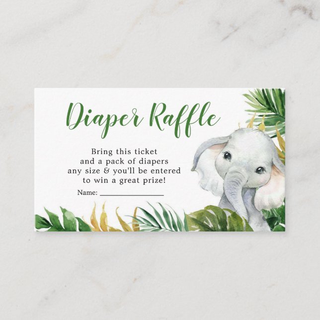 Tarjeta De Recepción Elefante tropical Baby Shower Diaper Raffle (Anverso)