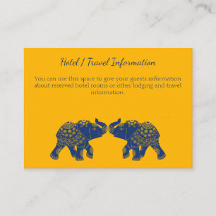 Tarjeta De Recepción Elefantes con temática india en Boda azul real