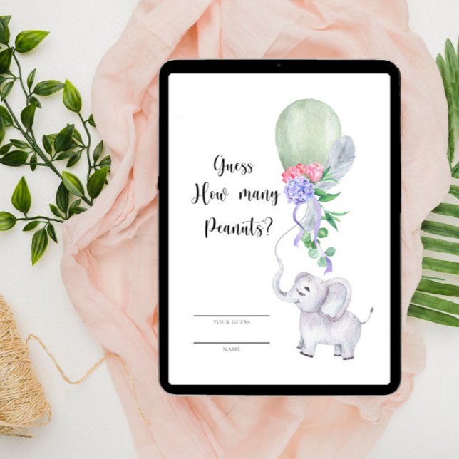 Tarjeta De Recepción Elefantes y globos adivinan cuántos cacahuetes (Subido por el creador)