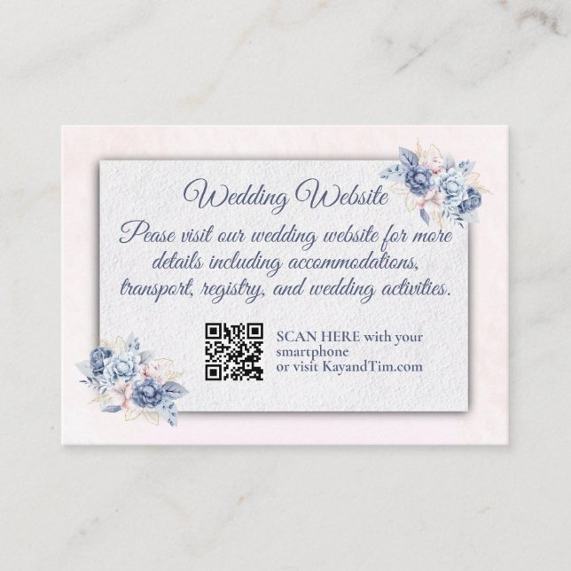 Tarjeta De Recepción Elegancia Boda azul y rosa (Anverso)