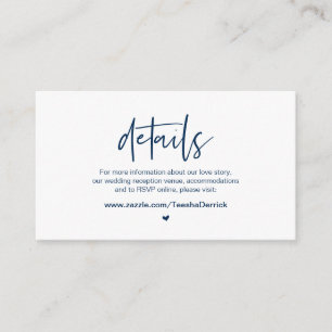 Tarjeta De Recepción Elegancia casual, azul marino, detalles Bodas